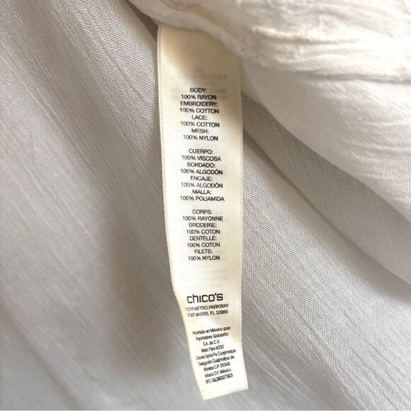 Chicos Shiloh Summer Embroidered Sequin 3/4 Sleeve Relaxed Fit Blouse Size 2 - Picture 8 of 11